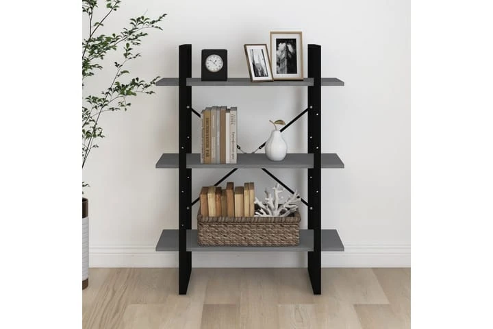 Bokhylla 3 Hyllplan Grå 80x30x105 Cm Massiv Furu 6 Bokhylla 3 Hyllplan Grå 80x30x105 Cm Massiv Furu - Bild 6