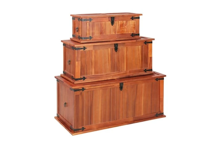 Förvaringskistor 3 St Massivt Akaciaträ 1 Förvaringskistor 3 St Massivt Akaciaträ