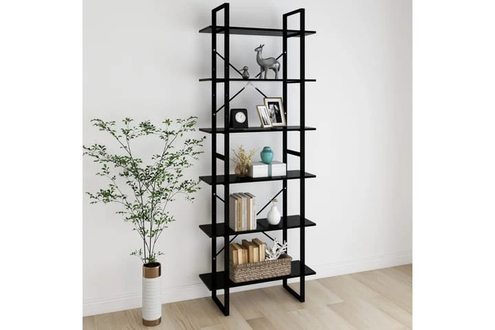 Hög Bokhylla Svart 80x30x210 Cm Spånskiva 7 Hög Bokhylla Svart 80x30x210 Cm Spånskiva - Bild 7
