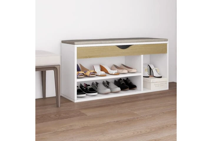 Skobänk Med Dyna Vit 104x30x49 Cm Spånskiva 2 Skobänk Med Dyna Vit 104x30x49 Cm Spånskiva - Bild 2