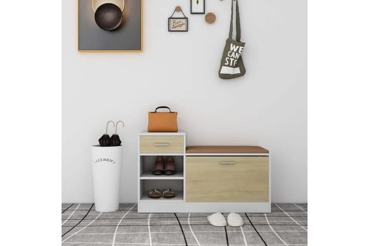 Skobänk Vit 94,5x31x57 Cm Spånskiva 2 Skobänk Vit 94,5x31x57 Cm Spånskiva - Bild 2