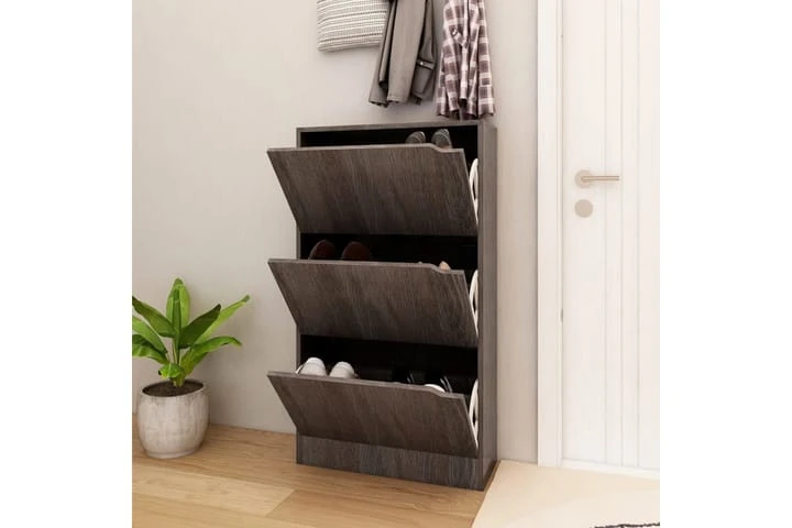 Skoskåp Med 3 Dörrar Grå Sonoma-ek 59x24x105 Cm Spånskiva 2 Skoskåp Med 3 Dörrar Grå Sonoma-ek 59x24x105 Cm Spånskiva - Bild 2