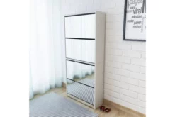 Framsida -SONGMICS Försäljning skoskap med 4 lador och spegel vit 63x17x134 cm vit 3504519