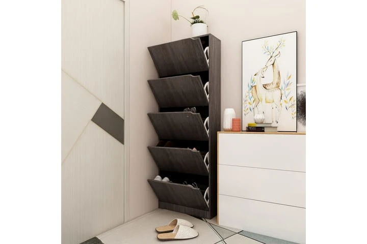 Skoskåp Med 5 Dörrar Grå Sonoma-ek 59x24x167 Cm Spånskiva 2 Skoskåp Med 5 Dörrar Grå Sonoma-ek 59x24x167 Cm Spånskiva - Bild 2