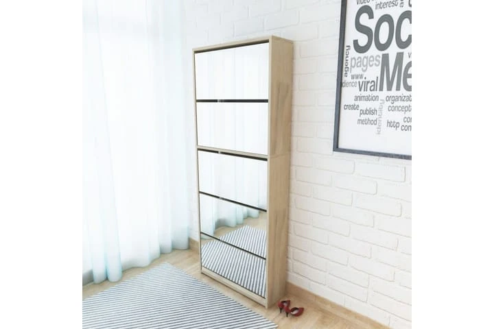 Skoskåp Med 5 Lådor Och Spegel Ek 63x17x169,5 Cm 2 Skoskåp Med 5 Lådor Och Spegel Ek 63x17x169,5 Cm - Bild 2